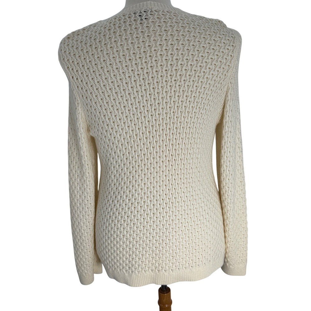 TALBOTS Cream Textured Knit Crew Neck Sweater Womens XL Button Shoulder Detail - Picture 2 of 9
